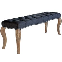 Black Hayward Buttoned Linen Ottoman
